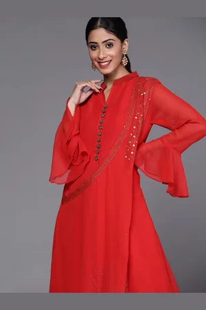 Chhabra 555 Red Embellished Georgette Maxi Dress