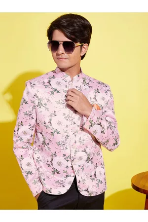 Vastramay Teen Boys Pink Floral Printed Jodhpuri Blazer