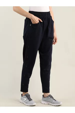 CHKOKKO Women Navy Blue Solid Track Pants