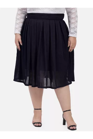 wild U Women Navy Blue Plus Size Shimmer Pleated Shimmer Skirt