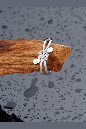 Ami Woman Silver-Plated White CZ-Studded Adjustable Finger Ring