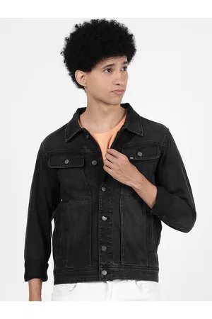Lee Men Black Washed Crop Denim Jacket
