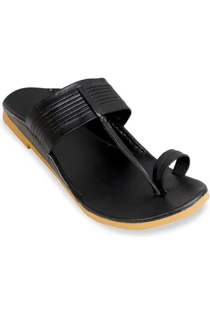 PANAHI Men Black Leather Sandals