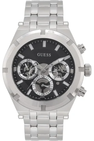 Guess Men Black Dial & Silver Toned Stainless Steel Straps Analogue Watch GW0260G1