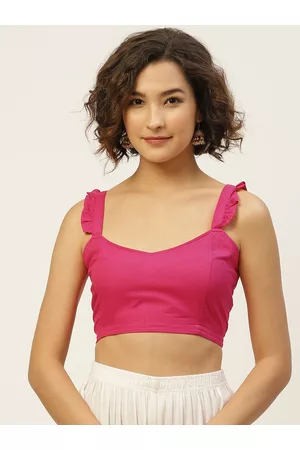 Molcha Women Pink Solid Pure Cotton Saree Blouse