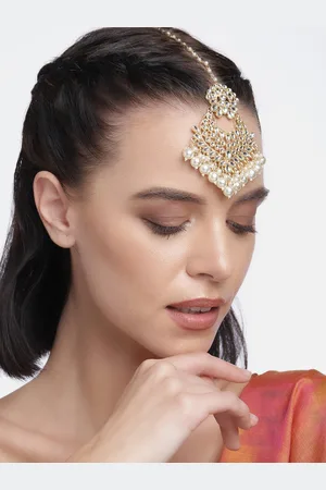LAIDA Women Gold Plated & White Kundan Studded Maang Tikka