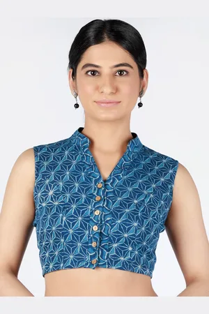Llajja Women Blue Printed Sustainable Saree Blouse
