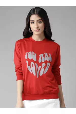 KASSUALLY Women Red Printed Sweatshirt