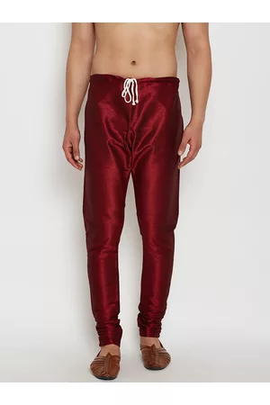 SOJANYA Men Maroon Solid Dupion Silk Pyjama