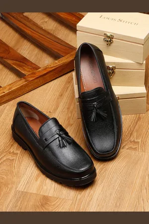 MUTAQINOTI Men Black Solid Leather Loafers