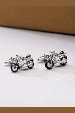 Yellow Chimes Men Silver-Toned Bike Shaped Smart Cufflinks