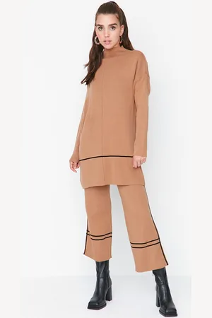 Trendyol Women Camel Brown Tunic with Palazzo Co-Ords Set