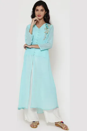 BE INDI Women Blue Floral Embroidered Thread Work Kurta