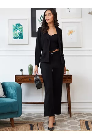 ATHENA Women Black Solid Top & Jacket With Trouser Co-Ords