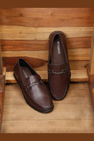 MUTAQINOTI Men Brown Solid Formal Loafers