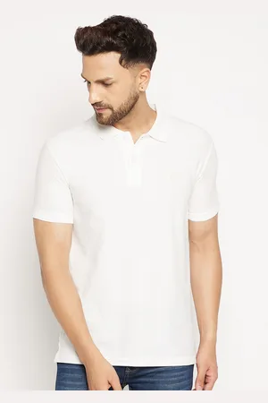 Duke Men Off White Polo Collar Slim Fit Cotton T-shirt