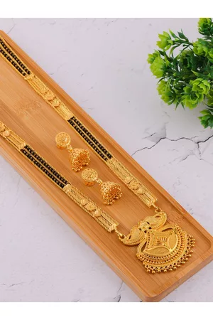 Brandsoon Gold-Plated Black Beaded Mangalsutra Set