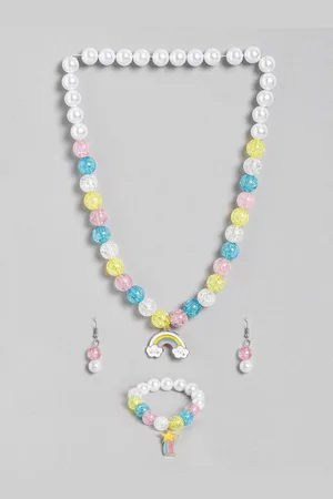 EL REGALO Girls White & Pink Rainbow Pendant Beaded Jewellery Set