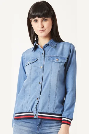 Miss Chase Women Blue Solid Lightweight Denim Jacket