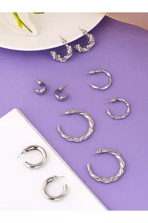 Yellow Chimes Women Silver-Toned Contemporary Hoop Earrings