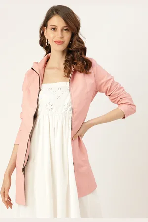 Leather Retail Women Pink Solid Lightweight Longline Leather Jacket