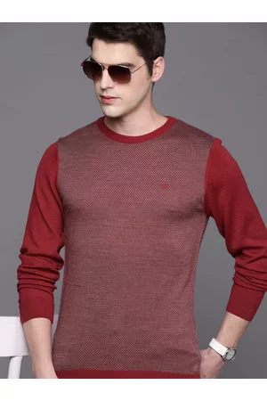Louis Philippe Men Red & Grey Striped Striped Pullover Sweater