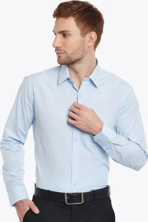 English Navy Men Blue Slim Fit Solid Formal Shirt