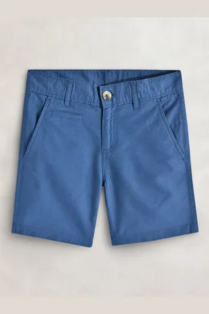 Cherry Crumble Boys Blue Solid Cotton Chino Shorts