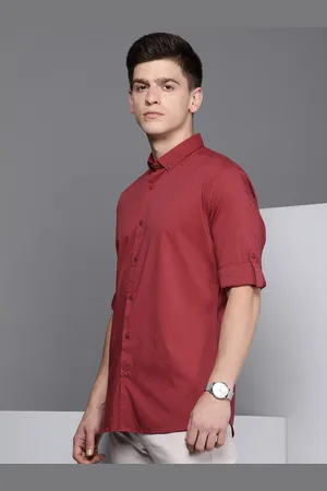 Kenneth Cole Revert Men Maroon Solid Slim Fit Casual Shirt
