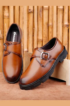 Kraasa Men Tan Solid Formal Monk Shoes