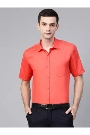 MANQ Men Coral Orange Semi-Slim Fit Solid Formal Shirt