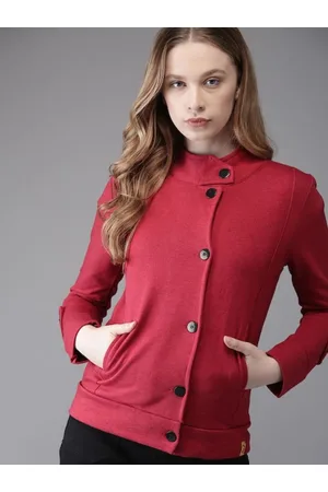 Campus Women Maroon Windcheater Cotton Tailored Jacket