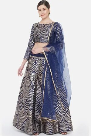 DIVASTRI Navy Blue & Gold Woven Design Ready to Wear Lehenga & Unstitched Choli
