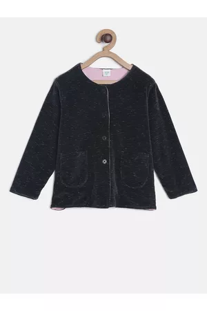 MINI KLUB Girls Black Solid Open Front Jacket