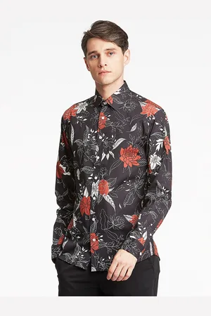 Lindbergh Men Black Slim Fit Floral Printed Casual Shirt