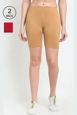 Jinfo Women Pack of 2 Beige & Maroon Solid Cycling Shorts