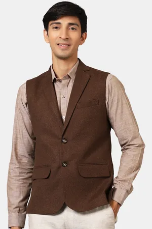 Wintage Men Brown Solid Regular Fit Waistcoat