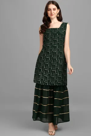 GUFRINA Women Green Printed Kurta with Sharara