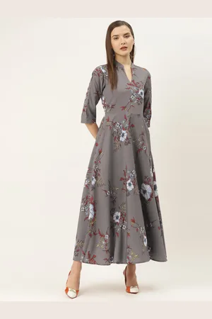 Deewa Women Charcoal Grey & Blue Floral Printed Maxi Dress