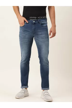Forever 21 Men Blue Skinny Fit Heavy Fade Stretchable Jeans