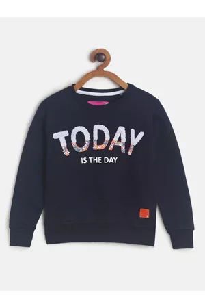 TALES & STORIES Girls Navy Blue Printed Sweatshirt