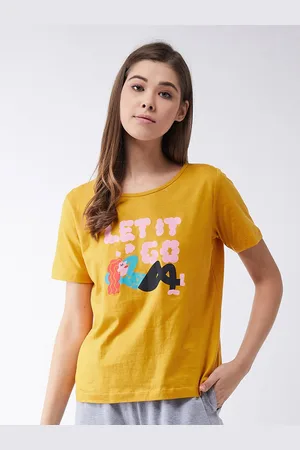 Miss Chase Women Yellow Typography Printed T-shirt