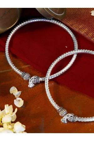 TEEJH Set Of 2 Oxidized Silver-Toned Charm Anklets