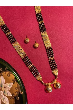 Digital Dress Room Gold-Plated Black Beads-Studded Traditional Mangalsutra Set