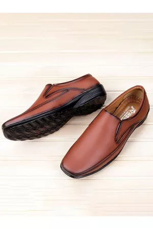 Kraasa Men Tan Brown Solid Leather Formal Slip On Shoes