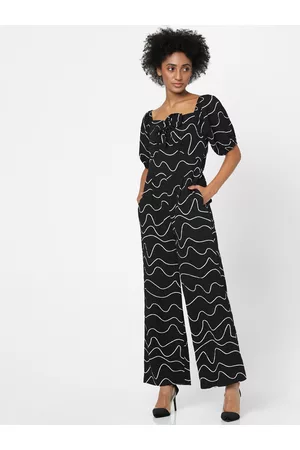 ONLY Women Black & White Printed Square Neck Basic Jumpsuit