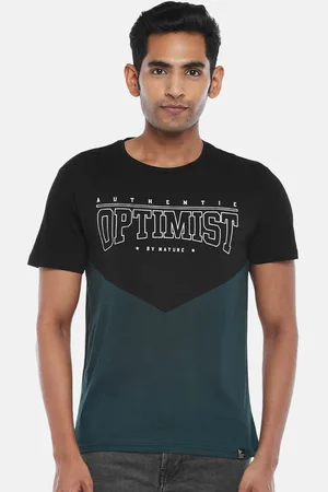 PEOPLE Men Black Typography Colourblocked Slim Fit T-shirt