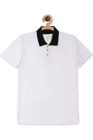 YK Boys White & Black Polo Collar T-shirt