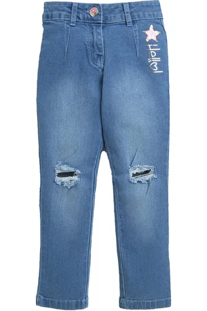 Tiny Girl Girls Blue Mildly Distressed Light Fade Ripped Cotton Jeans