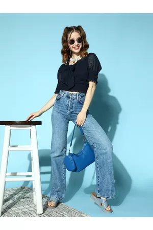 Antheaa Women Deep Navy Blue Solid Bustier Top